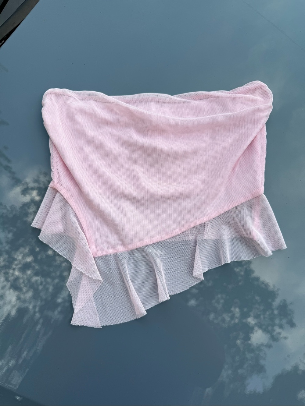 Full Tilt Light Pink Ruffle Mesh Crop Tube Top